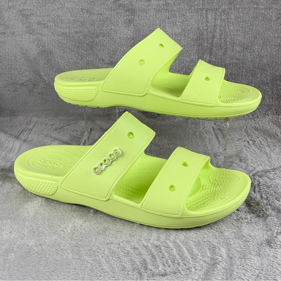 Crocs‎ Classic Men’s 12 Chartreuse Green Slide Sandals Double Strap Relaxed Fit - Picture 1 of 12